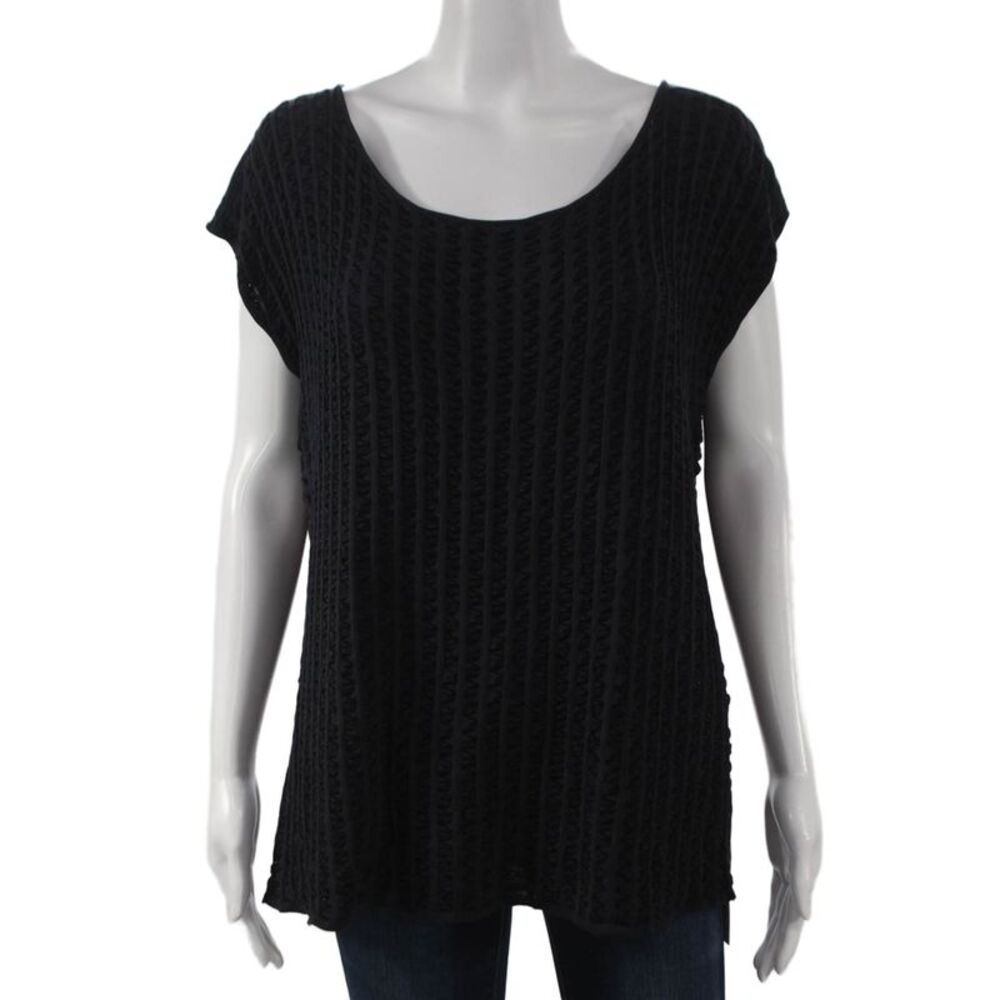 Armani Collezioni Women Black Viscose Scoop Neck Tunic Short Sleeve Size 14